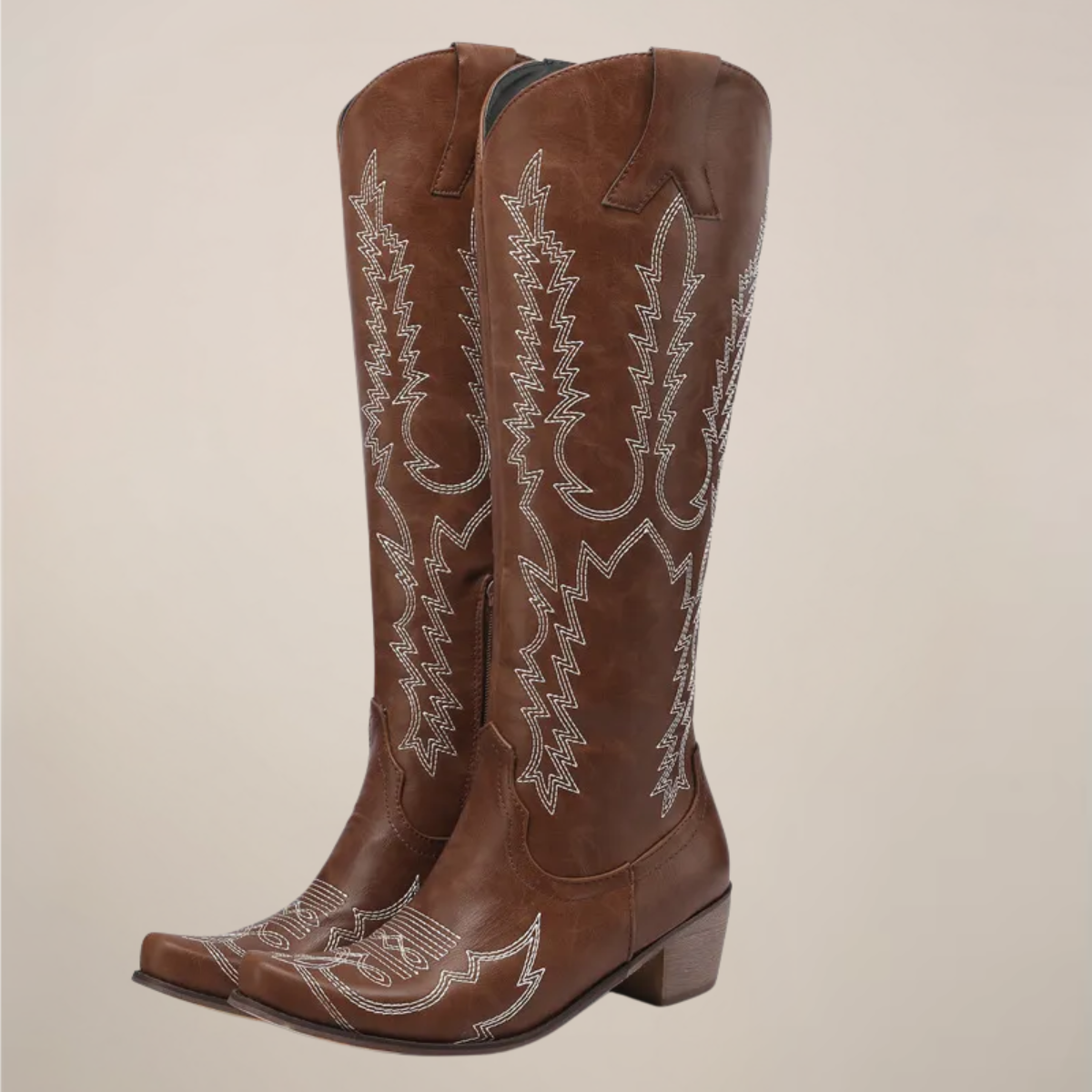 Women's Knee High Cowgirl Boots – Embroidered Design Block Heel