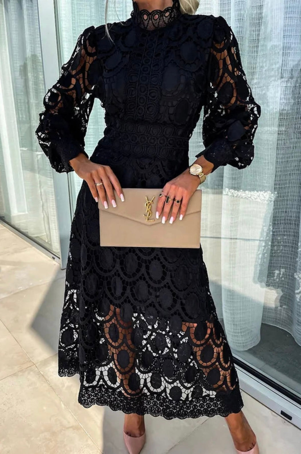Women's Lace Midi Dress – High-Quality Fabric Design
