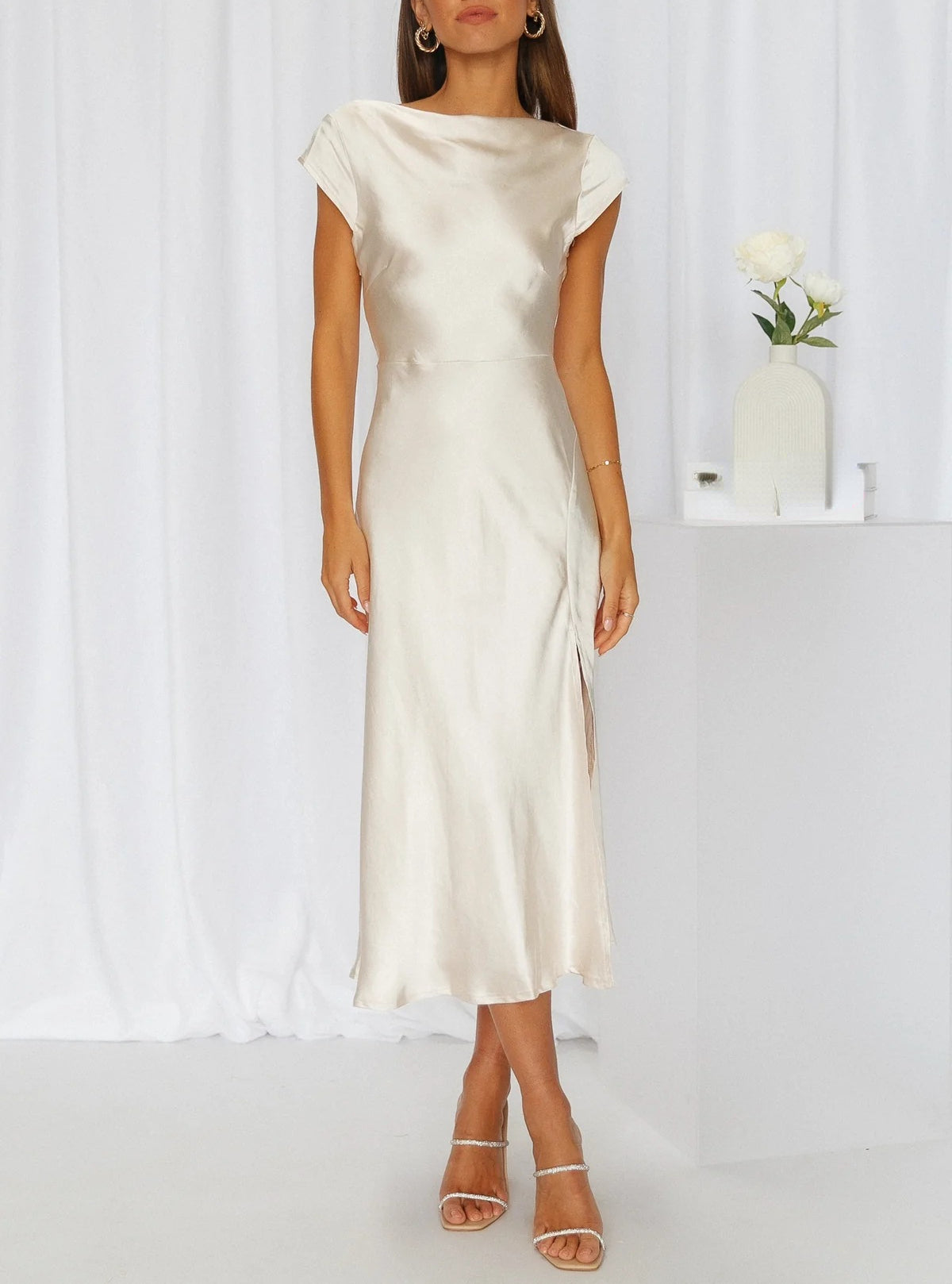 Women's Midi Slip Dress – Fluid Minimalist Design for Cocktail Events