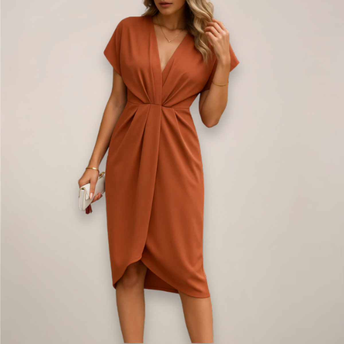 Women’s Midi Wrap Dress – Adjustable Tie Fluid Drape Summer Style