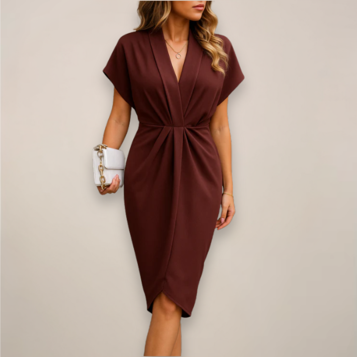 Women’s Midi Wrap Dress – Adjustable Tie Fluid Drape Summer Style