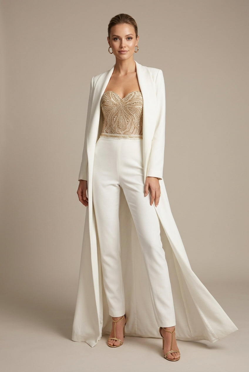 Women’s Sequin Jumpsuit – Strapless Sweetheart Neckline Wide-Leg Design