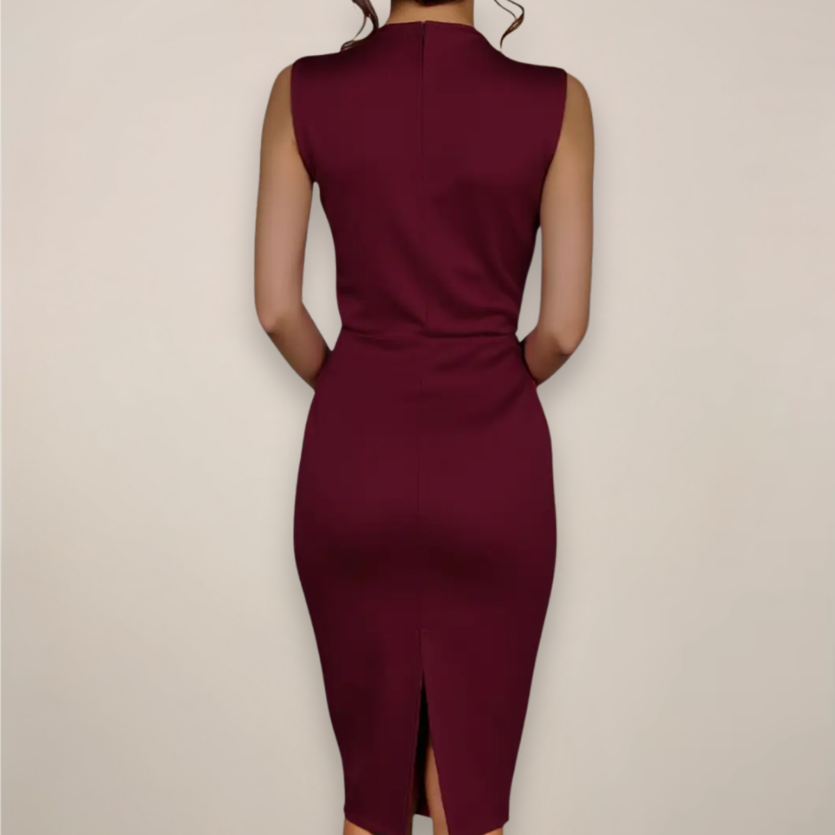 Women’s Sheath Midi Dress – V-Neck Wrap Style Asymmetrical Hem