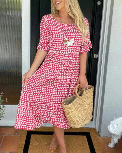 Women's Short-Sleeve Midi Dress – Relaxed Fit, Everyday Style