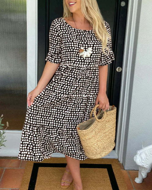 Women's Short-Sleeve Midi Dress – Relaxed Fit, Everyday Style