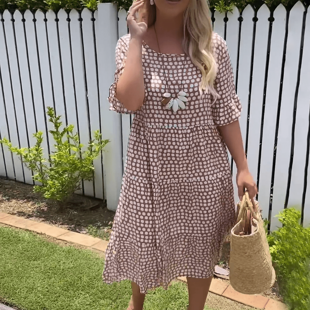 Women's Short-Sleeve Midi Dress – Relaxed Fit, Everyday Style