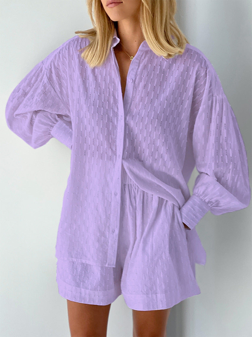 Women’s Shorts Set – Oversized Shirt with Matching Broderie Shorts