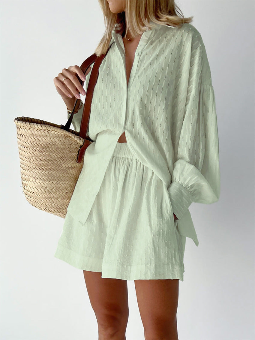 Women’s Shorts Set – Oversized Shirt with Matching Broderie Shorts