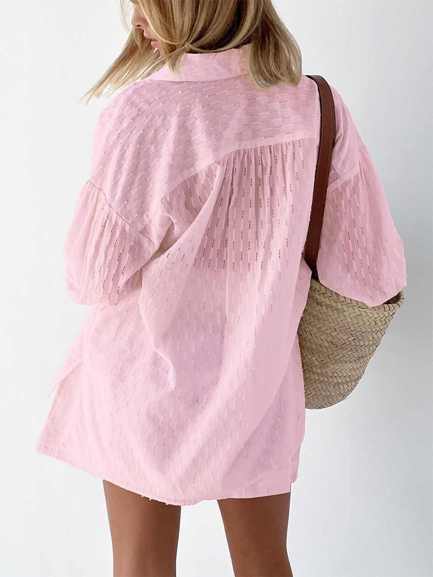 Women’s Shorts Set – Oversized Shirt with Matching Broderie Shorts