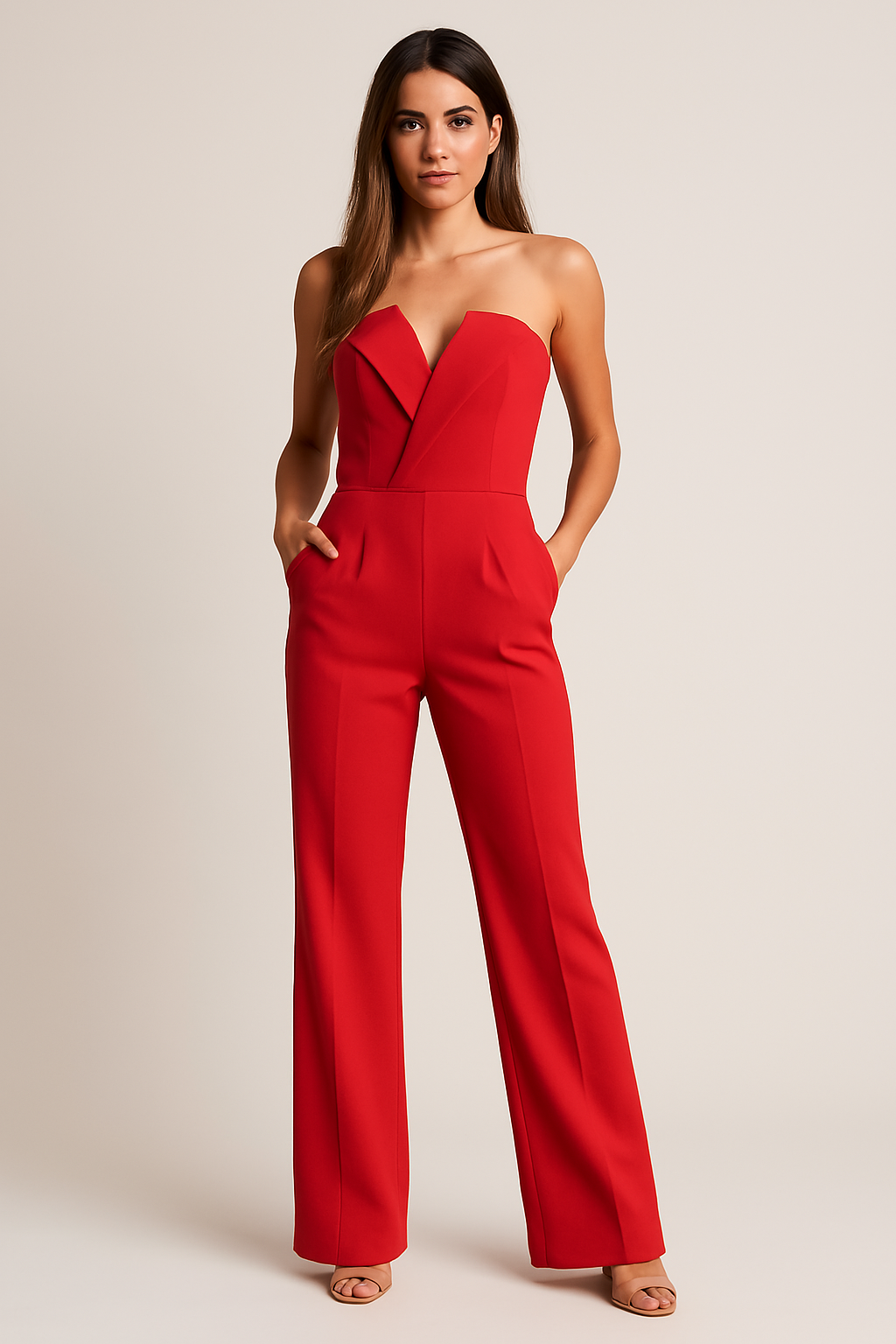 Women's Sleeveless Jumpsuit – Tailored Bodice Wide-Leg Fit