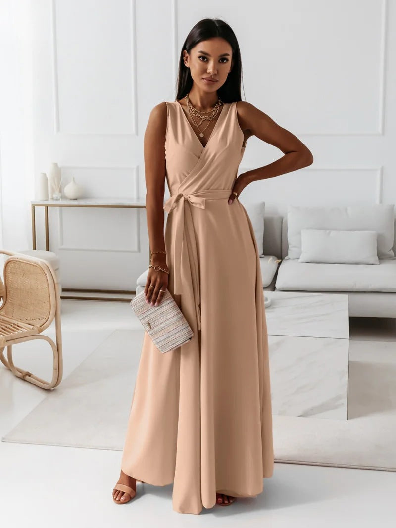 Women's Sleeveless Wrap Maxi Dress – 100% Polyester