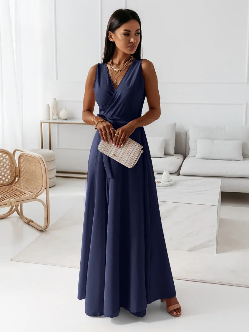 Women's Sleeveless Wrap Maxi Dress – 100% Polyester