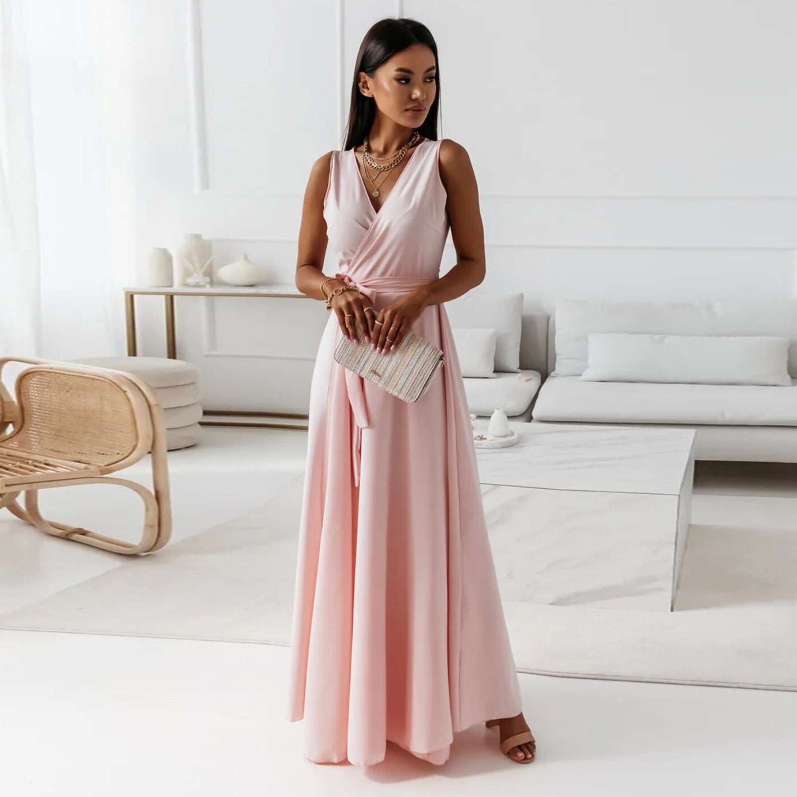 Women's Sleeveless Wrap Maxi Dress – 100% Polyester