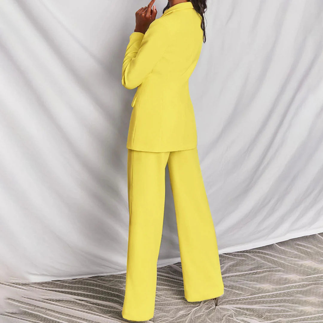 Women’s Suit – Longline Blazer With Tailored Wide-Leg Trousers