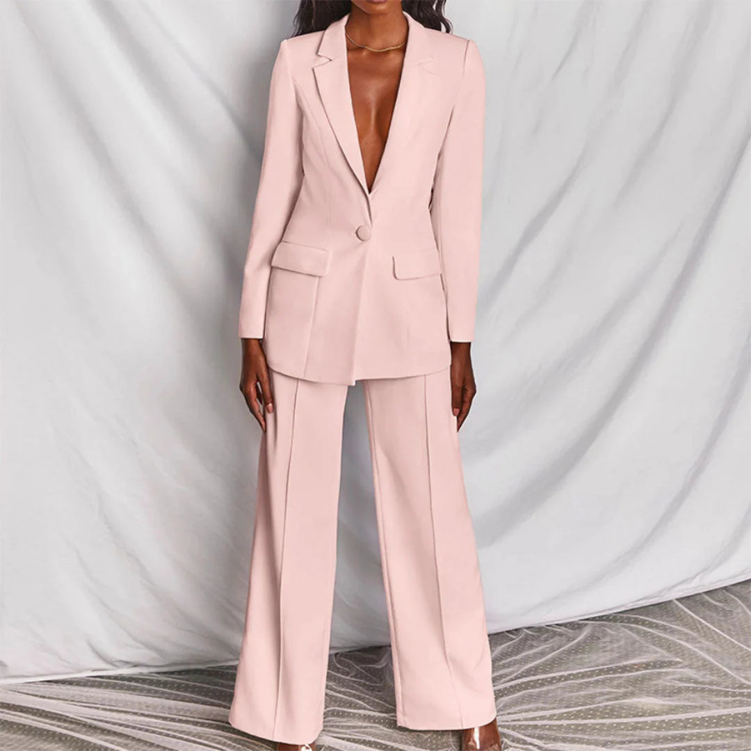 Women’s Suit – Longline Blazer With Tailored Wide-Leg Trousers