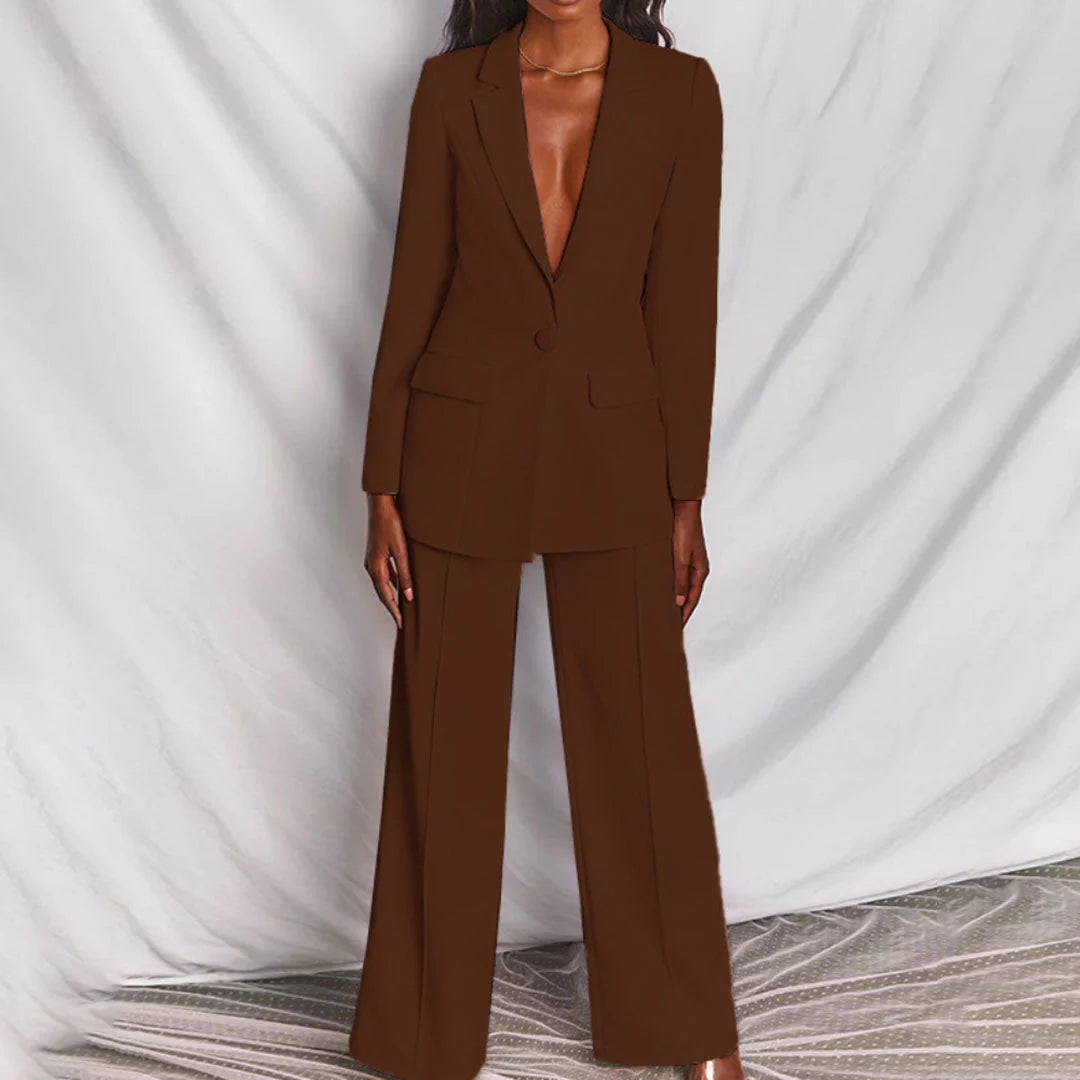 Women’s Suit – Longline Blazer With Tailored Wide-Leg Trousers