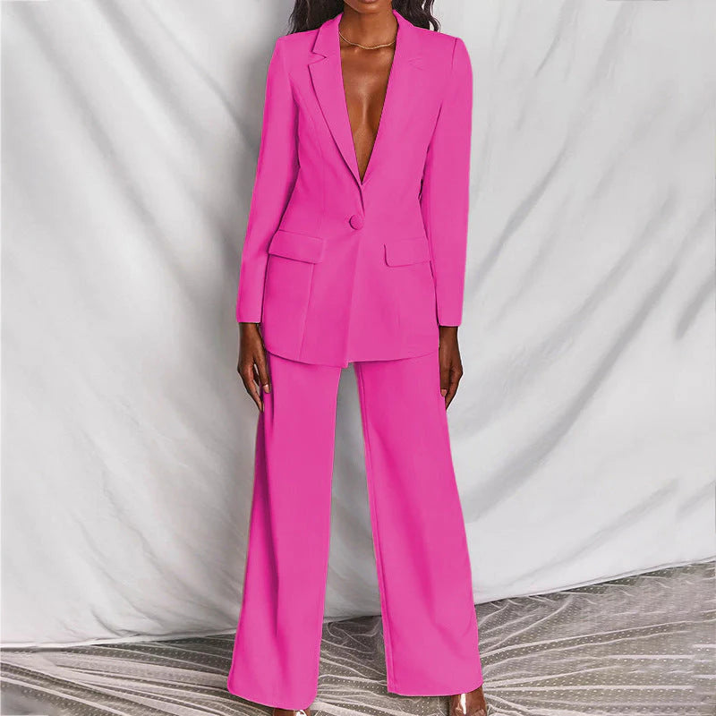 Women’s Suit – Longline Blazer With Tailored Wide-Leg Trousers