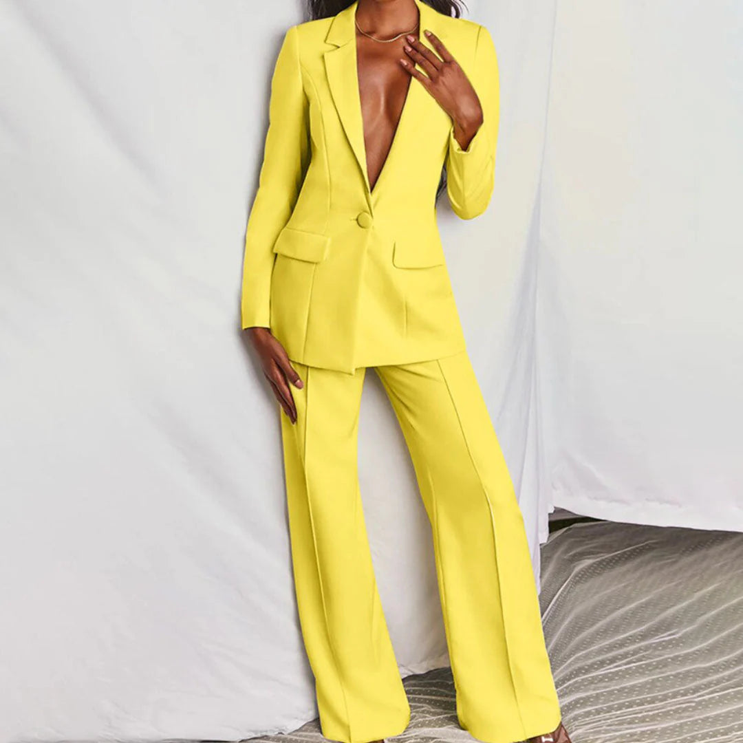 Women’s Suit – Longline Blazer With Tailored Wide-Leg Trousers