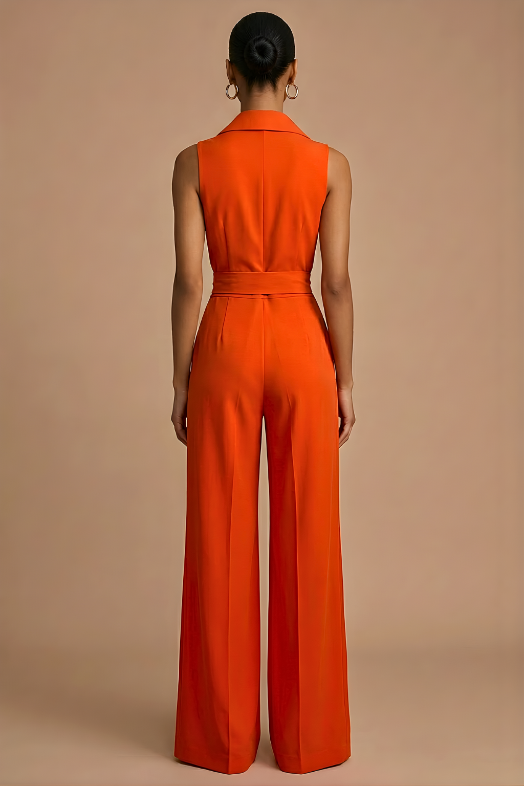 Women's Wide Leg Jumpsuit – Sleeveless Collar Neck Button Front Design