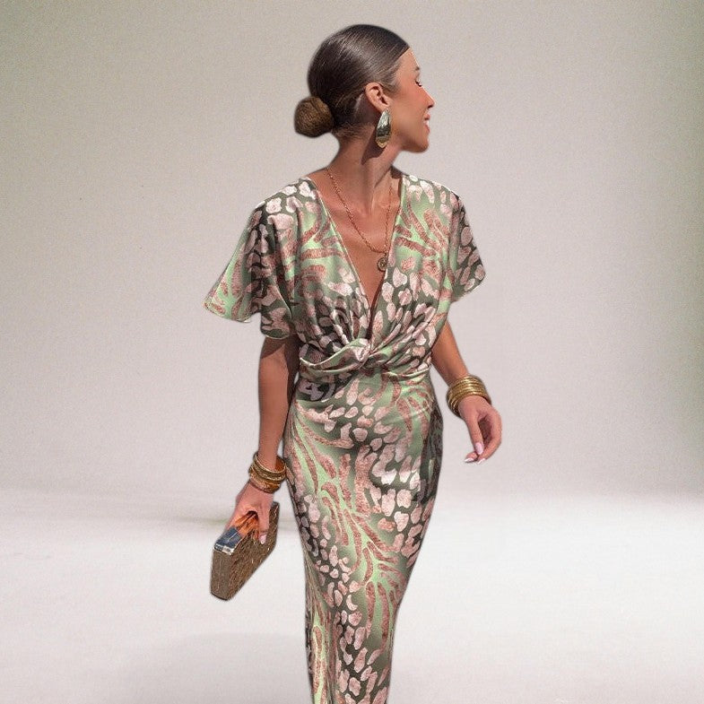 Women’s Wrap Maxi Dress – Flowy Fit Twisted V-Neck Evening Style