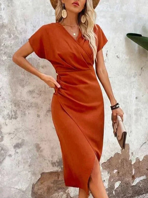 Women’s Wrap V Neck Midi Dress – Summer Occasion Wear