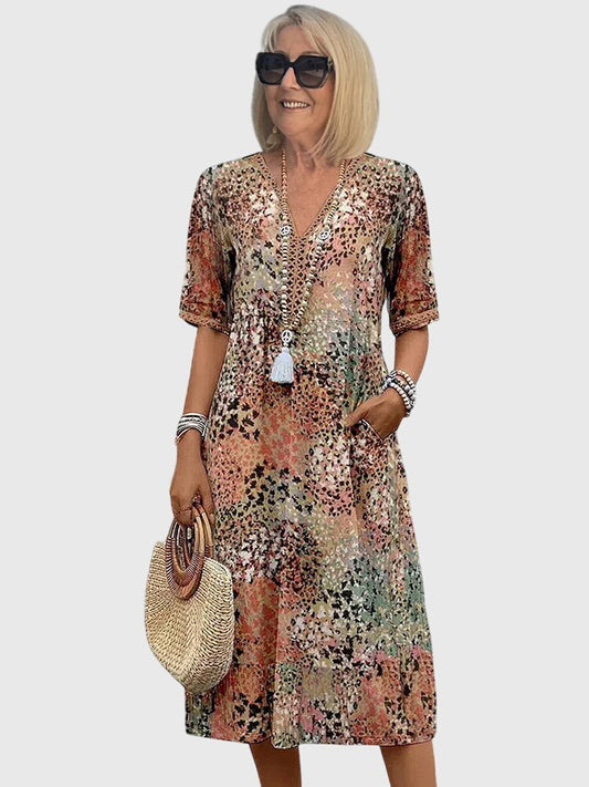 Women's Dress – Floral Midi Design, Lightweight Fabric, Plus Size Available