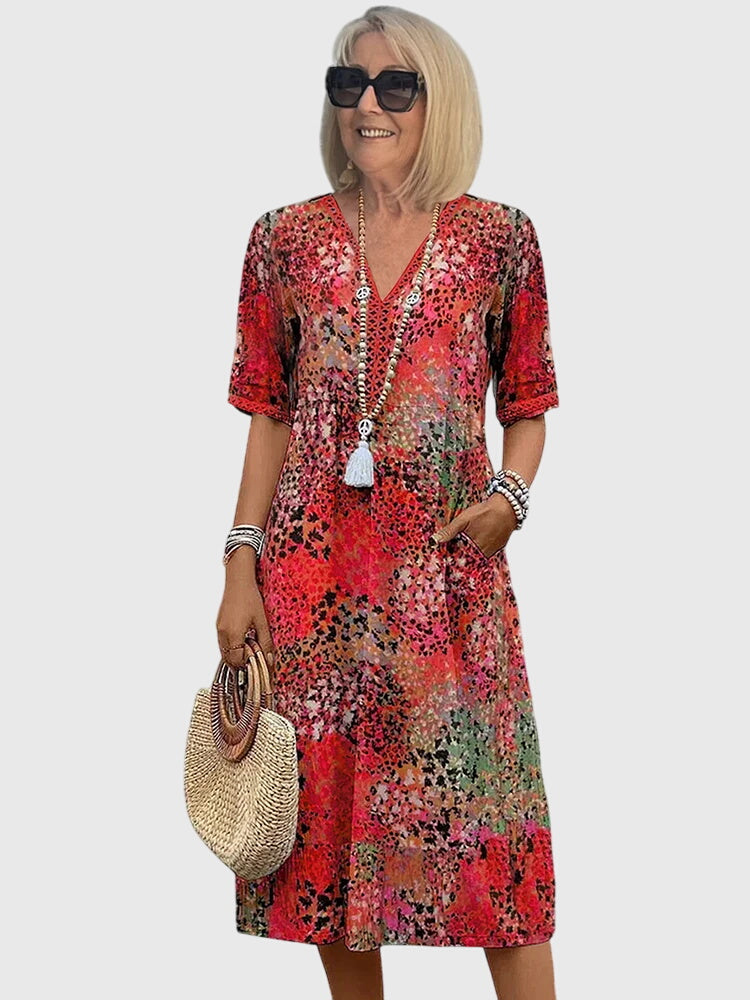 Women's Dress – Floral Midi Design, Lightweight Fabric, Plus Size Available