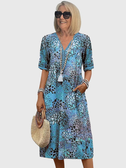 Women's Dress – Floral Midi Design, Lightweight Fabric, Plus Size Available