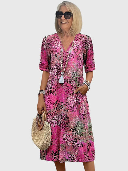 Women's Dress – Floral Midi Design, Lightweight Fabric, Plus Size Available