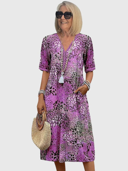 Women's Dress – Floral Midi Design, Lightweight Fabric, Plus Size Available