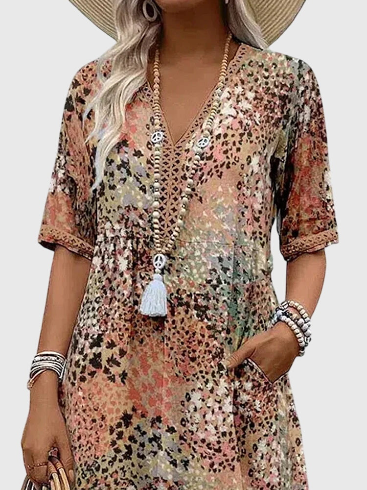 Women's Dress – Floral Midi Design, Lightweight Fabric, Plus Size Available