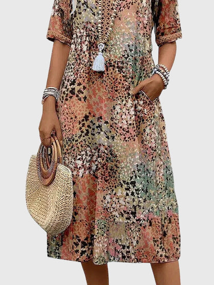 Women's Dress – Floral Midi Design, Lightweight Fabric, Plus Size Available