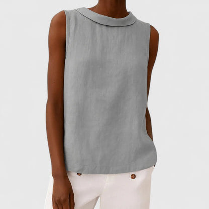 Women's Top – 100% Polyester Draped Boat Neck, Sleeveless Blouse