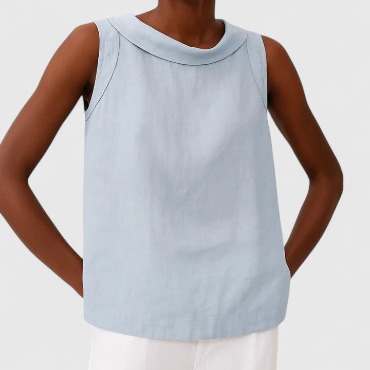 Women's Top – 100% Polyester Draped Boat Neck, Sleeveless Blouse
