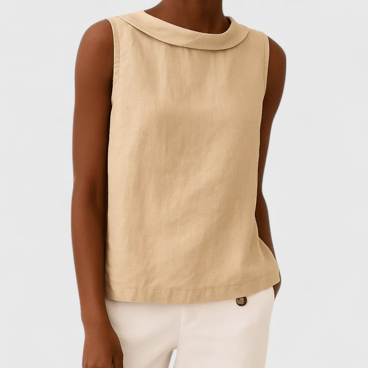 Women's Top – 100% Polyester Draped Boat Neck, Sleeveless Blouse