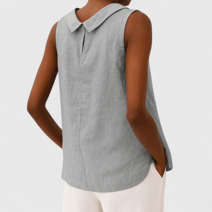 Women's Top – 100% Polyester Draped Boat Neck, Sleeveless Blouse