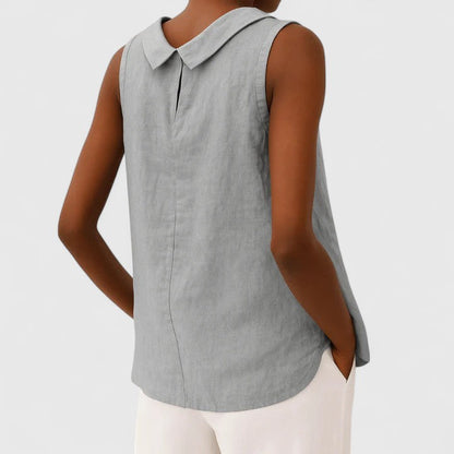 Women's Top – 100% Polyester Draped Boat Neck, Sleeveless Blouse
