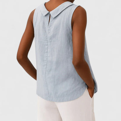 Women's Top – 100% Polyester Draped Boat Neck, Sleeveless Blouse