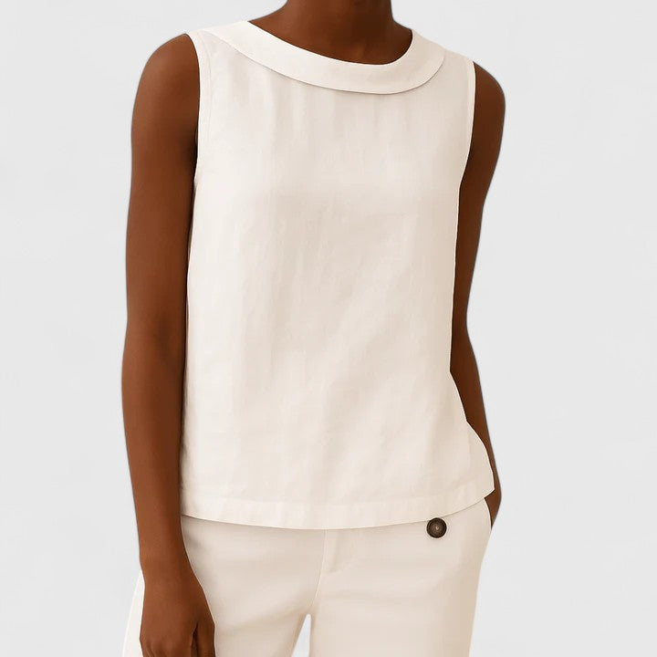 Women's Top – 100% Polyester Draped Boat Neck, Sleeveless Blouse