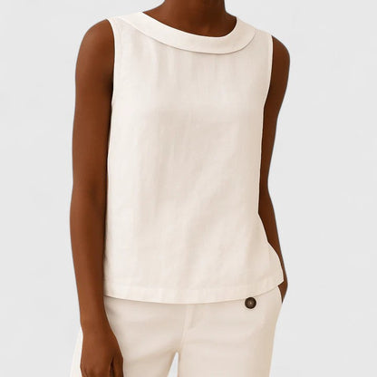 Women's Top – 100% Polyester Draped Boat Neck, Sleeveless Blouse
