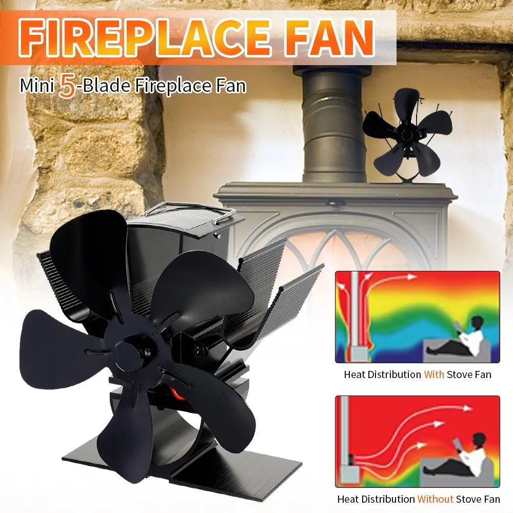 Wood Burner Stove Fan | Self-Powered 4-Blade Design | Silent Heat Distribution Across the Room, No Electricity Required