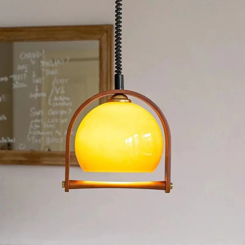 Wood Pendant Light Fixture | Glass & Wood Design with E14 LED Base | Warm Light for Kitchen, Dining & Bar Areas