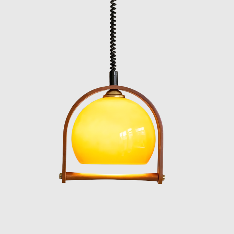 Wood Pendant Light Fixture | Glass & Wood Design with E14 LED Base | Warm Light for Kitchen, Dining & Bar Areas