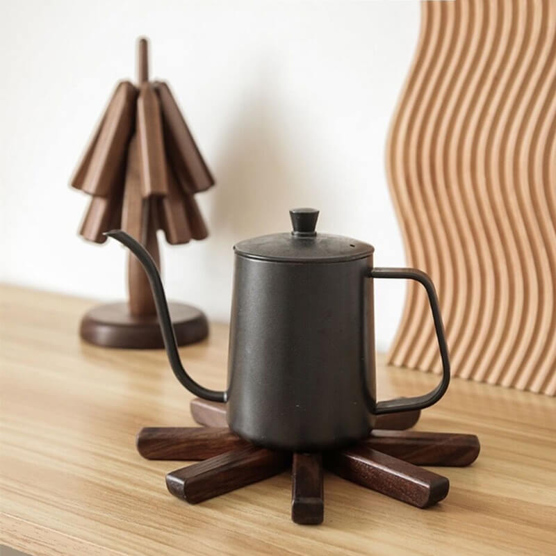 Wood Tree Design Trivet | Walnut Folding Coaster