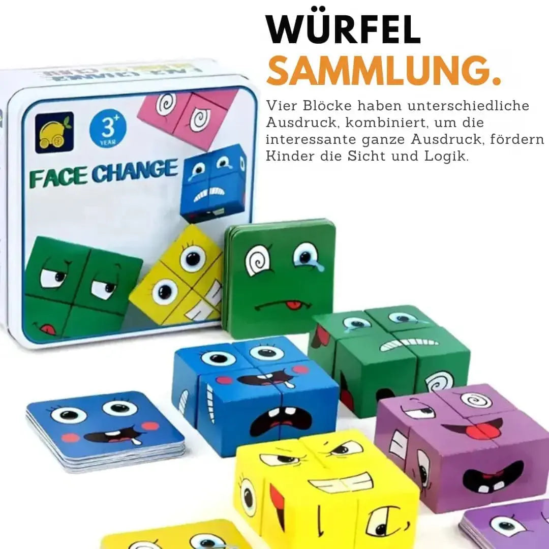 Wooden Building Blocks Emoji Non-Toxic Stackable with Water-Based Paint