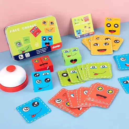 Wooden Building Blocks Emoji Non-Toxic Stackable with Water-Based Paint