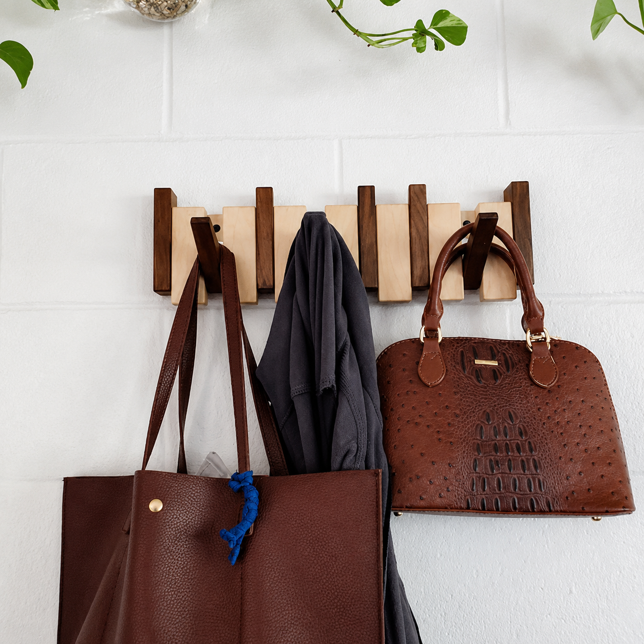 Wooden Coat Rack | Piano-Style Fold-Down Hook Wall Organizer