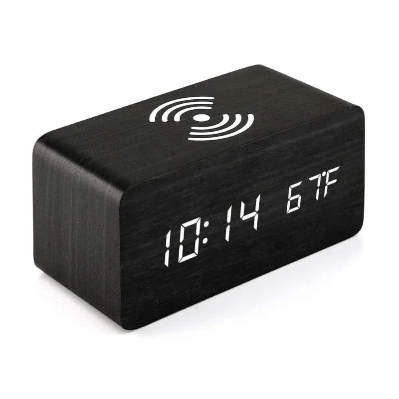 Wooden Digital Alarm Clock | Wireless Charging & Voice Activation