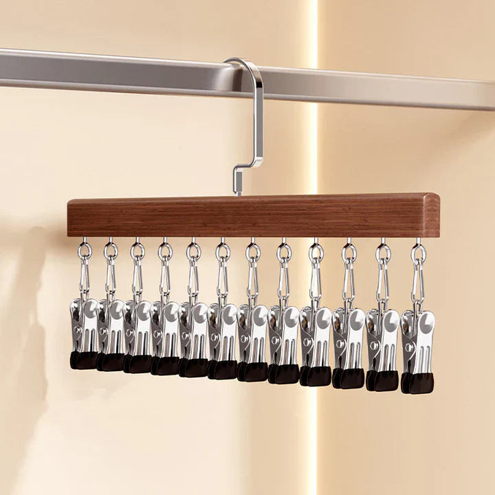 Wooden Hanger with Stainless Steel Clips | ClipNest Closet Organizer