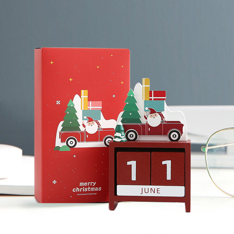 Wooden Perpetual Calendar Blocks | 2 Number Cubes & 3 Month Blocks with Storage Tray | Festive Tabletop Decoration